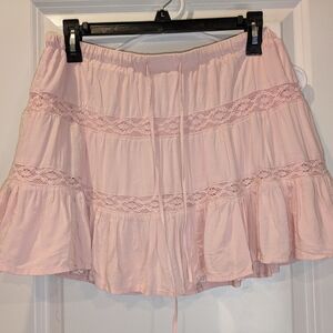 Aeropostale Pink Lace Tiered Mini Skirt Boho Coquette Size Medium
